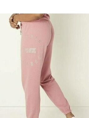 PINK Rhinestone Logo Dusty Rose Sweatpants